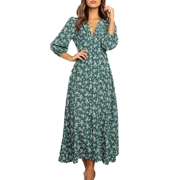 Avamo Women's Bohemian Floral Maxi Loose Casual High Waist Beach Party Dress