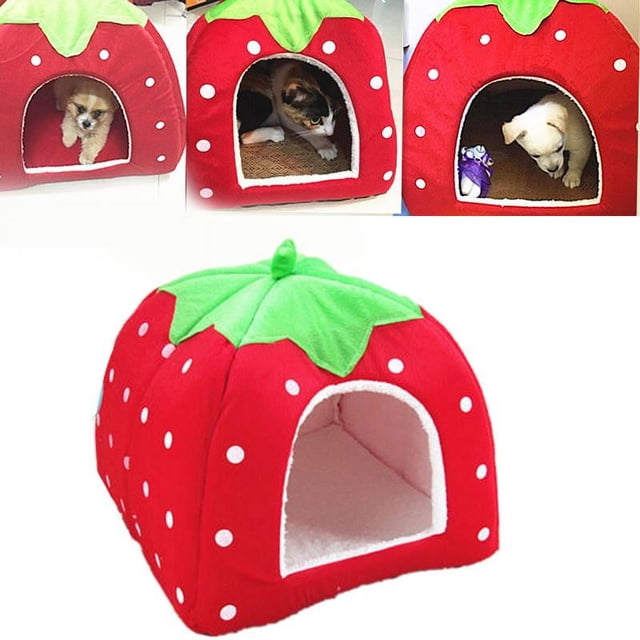 Perrera de Felpa para Gato y Perro Estilo Fresa Rojo M Likrtyny