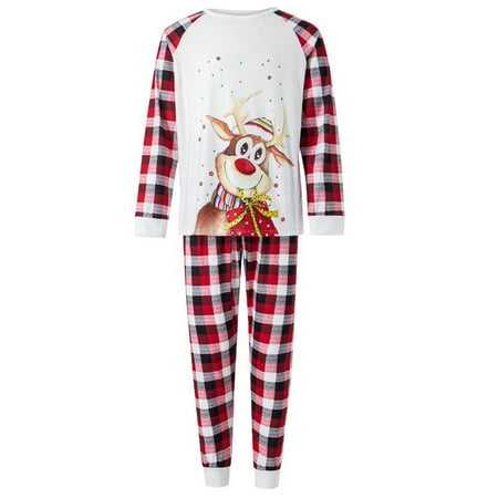 

XIAOFFENN Parent-child Warm Christmas Set Printed Home Wear Pajamas Two-piece Mom Set