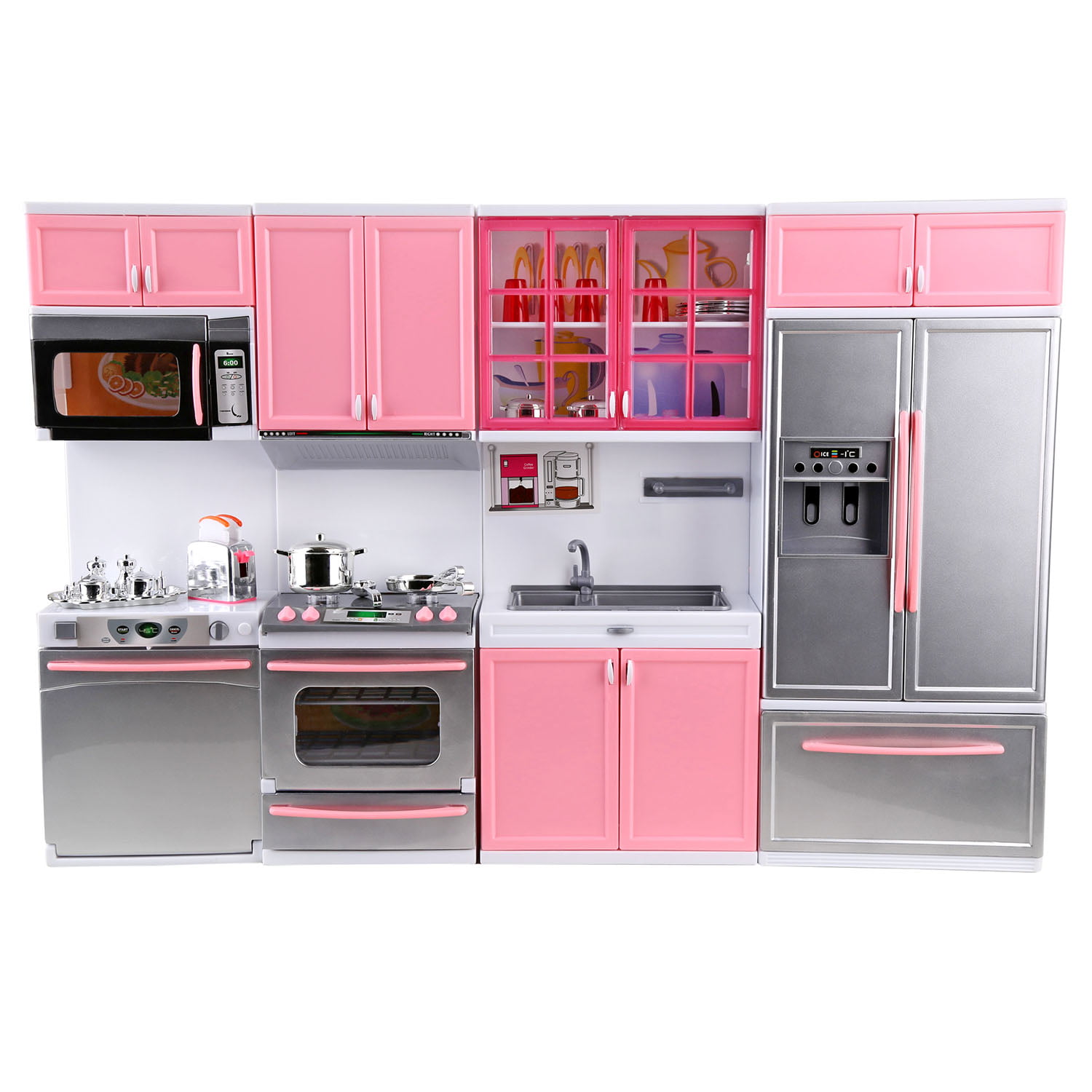 Deluxe Modern Kitchen Playset Battery Operated Refrigerator Oven Sink Pink New 