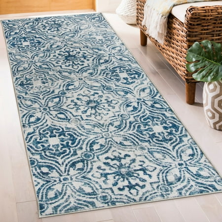 ReaLife Rugs Machine Washable Printed Mosaic Blue Eco-friendly Recycled Fiber Area Runner Rug (2 6 x 6 )