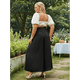 thumbnail image 5 of Pantalones Casuales de Pierna con Abertura para Mujer,Pantalones de Playa Holgados Estilo Palazzo de Cintura Alta,Pantalones de Verano Estilo Bohemio con Bolsillos. Negro XXL, 5 of 8