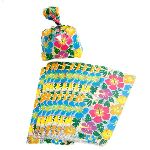 Hibiscus Print Cellophane Bags (12Pc) Party Supplies 12 Pieces