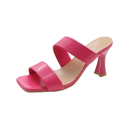 

Womens Heeled Sandals Square Open Toe Kitten Heels Dressy Summer Slip on Mules Fashion Beach Party Shoes