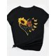 thumbnail image 3 of Sunflower Print Crew Neck T-Shirt, Casual Short Sleeve T-Shirt For Spring & Summer, Women's Clothing, 3 of 6