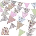 thumbnail image 1 of Banderines de tela de 40 pies, 42 piezas para exteriores, banderines triangulares de algodón vintage con diseño floral para fiestas de cumpleaños en el jardín, 1 of 4