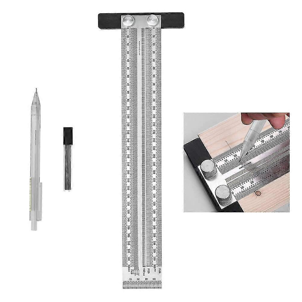 300mm Less Steel T-type Scribing Ruler Adjable T-type Mar Ruler R ...