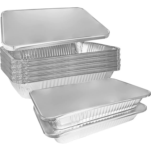Aluminum Pans 9x13 Disposable Foil Pans Half Size Aluminum Trays with Lids Heavy Duty Steam Table Deep - Tin Foil Pans, Bakeware, Lasagna Pans, Roasting, Food Storing, Catering, Cake, Oven Pan (10)