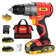 TECCPO Cordless Drill, 20V Drill Set Power Drill, Brushless Drill Driver with 2 Batteries, 530 In-lbs, 1/2"All-Metal Chuck, 21+1 Torque Settings, 0-1500RPM Variable Speed, 33pcs Accessories with Case