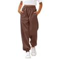 thumbnail image 2 of UACY Girl's Sweatpants Kids Cotton Drawstring Joggers Elastic Waisted Athletic Pants with Zippered Pockets for Teen Girls (Coffee, 11-12 Years), 2 of 7
