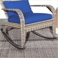 thumbnail image 2 of Outdoor Adirondack Rocking Chair, Navy Blue PE Rattan with High Back, Cushion & Pillow for Patio | Navy Blue | Rattan, 2 of 10