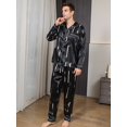 thumbnail image 4 of Men Letter Graphic Contrast Piping Satin PJ Set, 4 of 5
