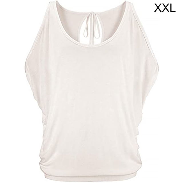 Camiseta con hombros descubiertos para mujer, blusa informal de algodón de manga corta, blanco, XXL Eigraketly AP001290-11