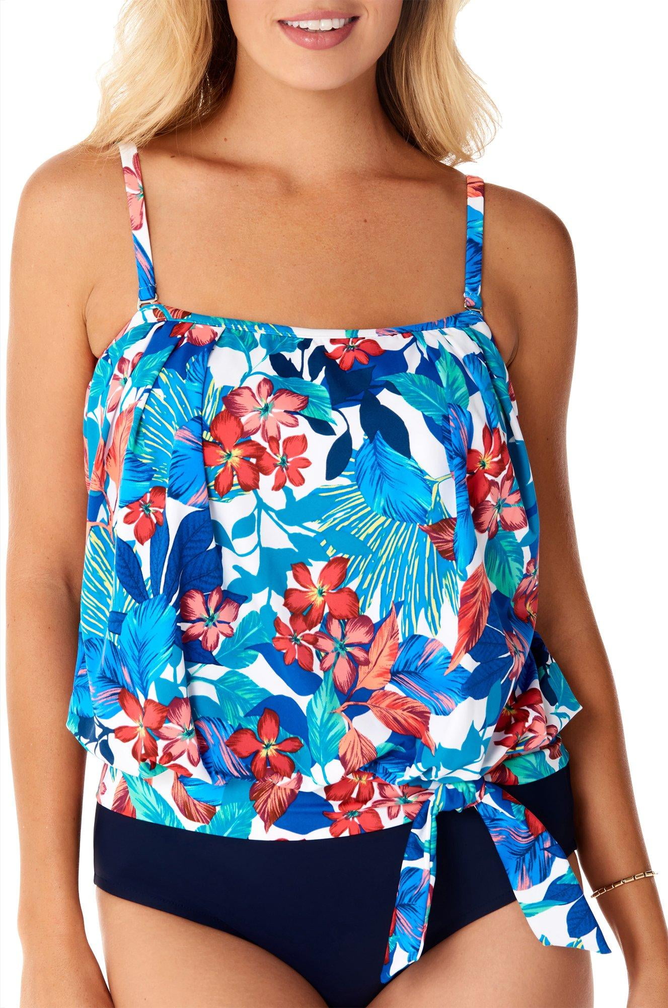 Paradise Bay Paradise Bay Womens Tropical Floral Blouson Tankini Top