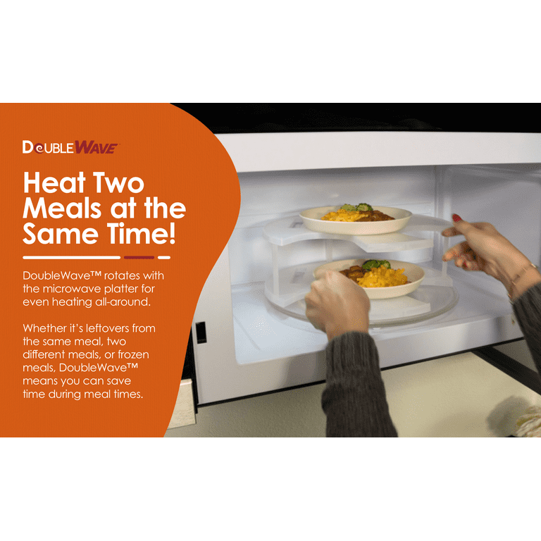 DoubleWave 2-in-1, 2-Tiered Sturdy Microwave Plate Stacker and Food Display Heats Two Dinner Plates at Once. No Wilting, BPA and Melamine Free Is
