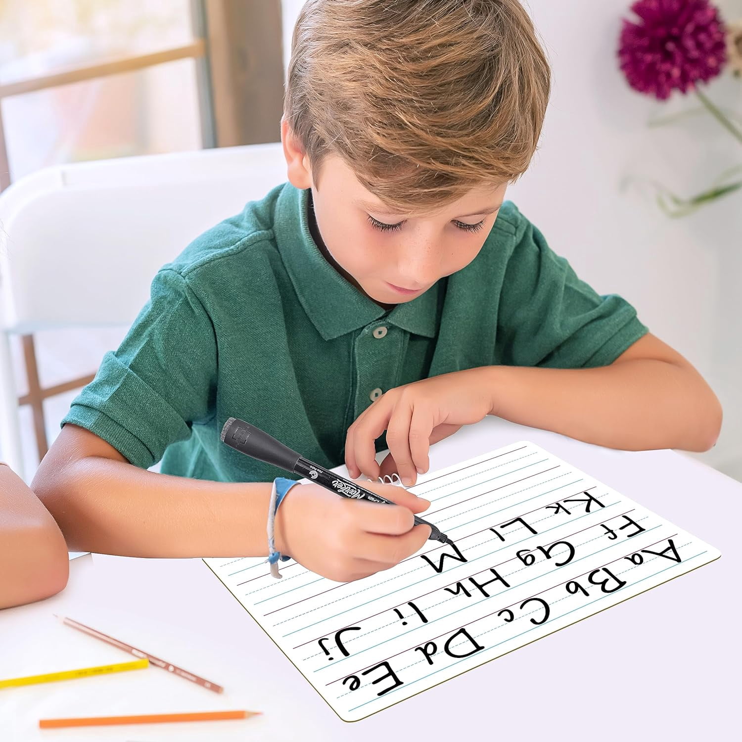 Scribbledo Lined Dry Erase Boards 9"X12"  Double Sided Ruled Whiteboards  Markers and Erasers  5 pack