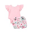 thumbnail image 2 of xiaxaixu Ensemble Deux Pièces pour Bébé, Barboteuse à Manches Courtes et Col Rond et Shorts Floraux, 2 of 6