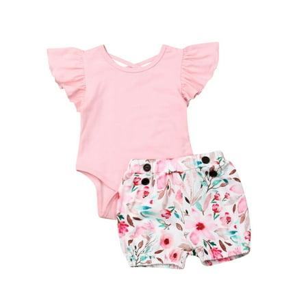 

TOPGOD Baby Girls Summer Clothing Set Short Sleeve T-Shirt Romper Top Floral Print Shorts Shorts Shorts Outfits Set