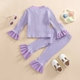 thumbnail image 4 of XDZJLR Girls Outfits Infant Long Sleeve Solid Ribbed Tops And Flare Pants Clothing Set 12-18 Months, 4 of 7