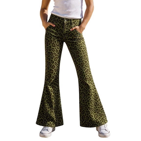 Tiijoy Girls Leopard Print Flared Pants Fashion Stretch Pants, Size 5-16
