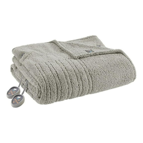 Pemberly Row Contemporary Fabric Twin Heated Blanket in Gray
