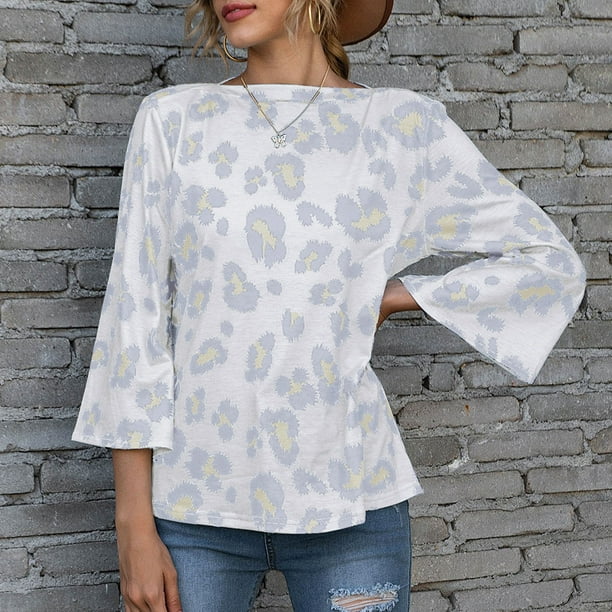 Camisa de manga acampanada Nikou Blusa Casual con Estampado de Leopardo