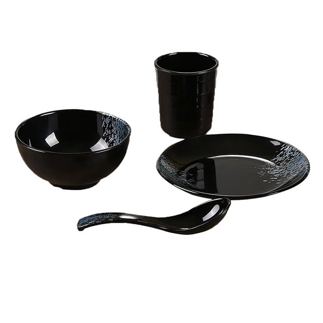 Conjunto de Vajilla de Servicio para 4 Incluye Platos de Cena Redonda Sopa Cereal Tazones Universal - Negro 3, tal se describe Baoblaze Vajilla