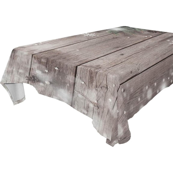 SKYSONIC 60"x120" Square Tablecloth with Christmas Fir Tree Branch and Snowflake On Wooden Prints, Anti-Wrinkle and Smooth Table Cloth for Kitchen/Home Party Decoration