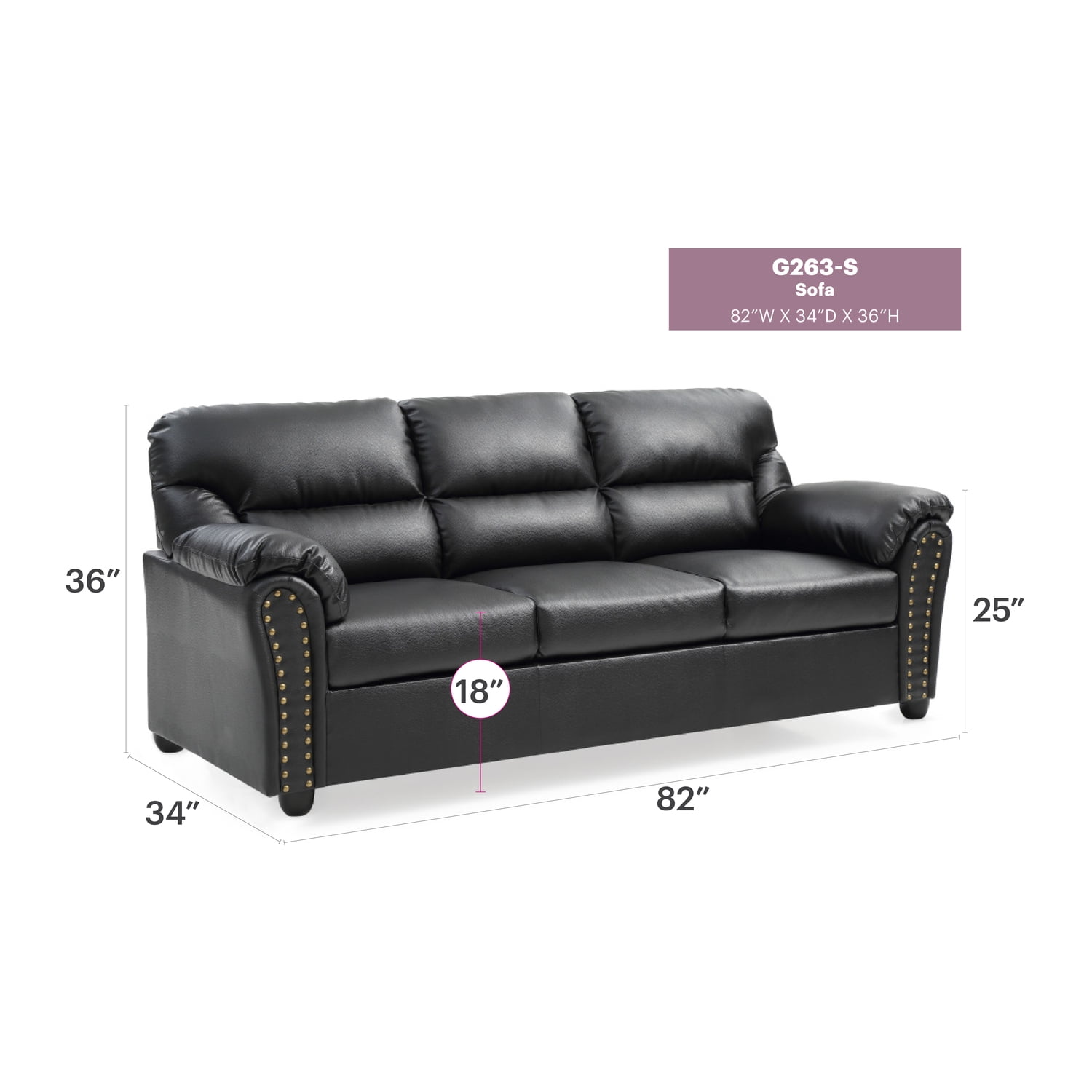 Glory Furniture Olney Faux Leather Sofa in Black