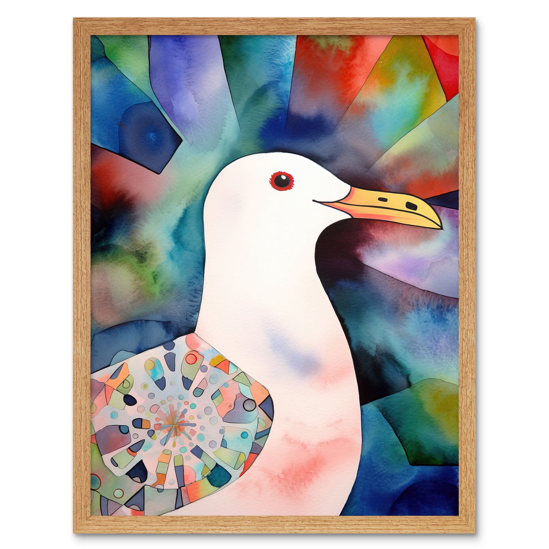 Seagull Bird Portrait Folk Art Art Print Framed Poster Wall Decor 12x16 ...