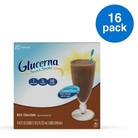 Glucerna Snack Shake, To Help Manage Blood Sugar, Rich Chocolate, 8 fl oz, 16 (Best Meal Replacement Shakes For Diabetics)