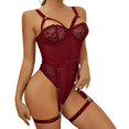 thumbnail image 1 of Gibobby Lencería sexy Conjunto de tirantes de Lencería sexy para mujer Día de San Valentín, ropa interior, conjunto de lencería con cuello en V, Lencería de encaje Día de(Vino, M), 1 of 5