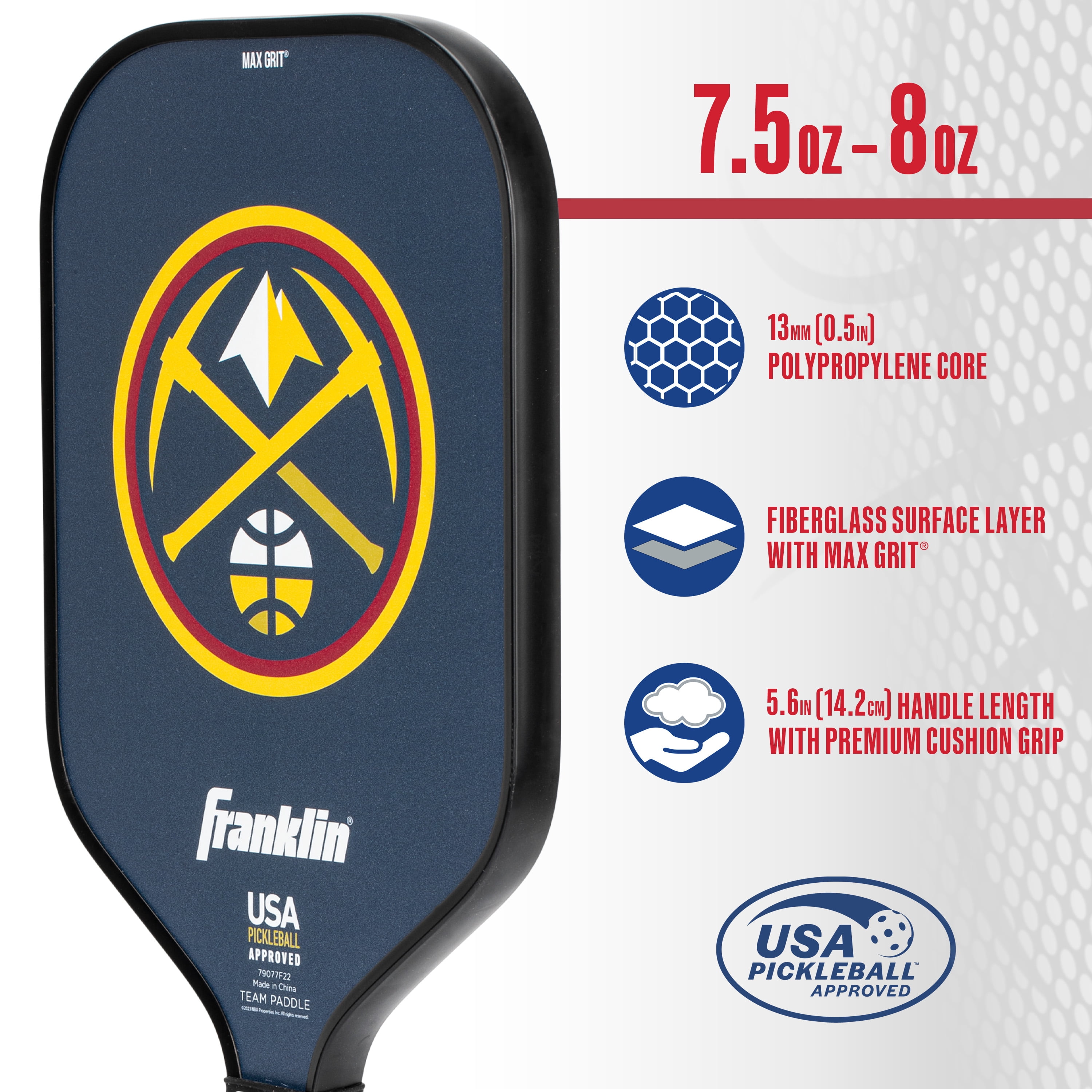 Franklin Sports NBA Denver Nuggets Pickleball Paddle - Official NBA Team Pickleball Paddles - USAP (USAPA) Approved Premium Quality Pickleball Paddles - Authentic Team Logos + Colors
