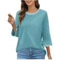 thumbnail image 2 of JDQJBZ Summer Womens Tops,Womens Tops Half Sleeves Color Rib Knit Crew Neck Shirts For Women Solid Color Spring Summer Outdoor Leisure Look, 2 of 5