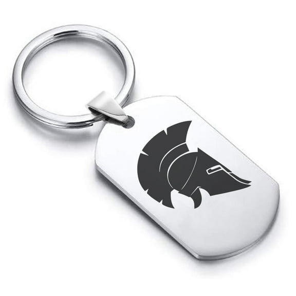Stainless Steel Spartan Warrior Champion Dog Tag Keychain Circle Ring