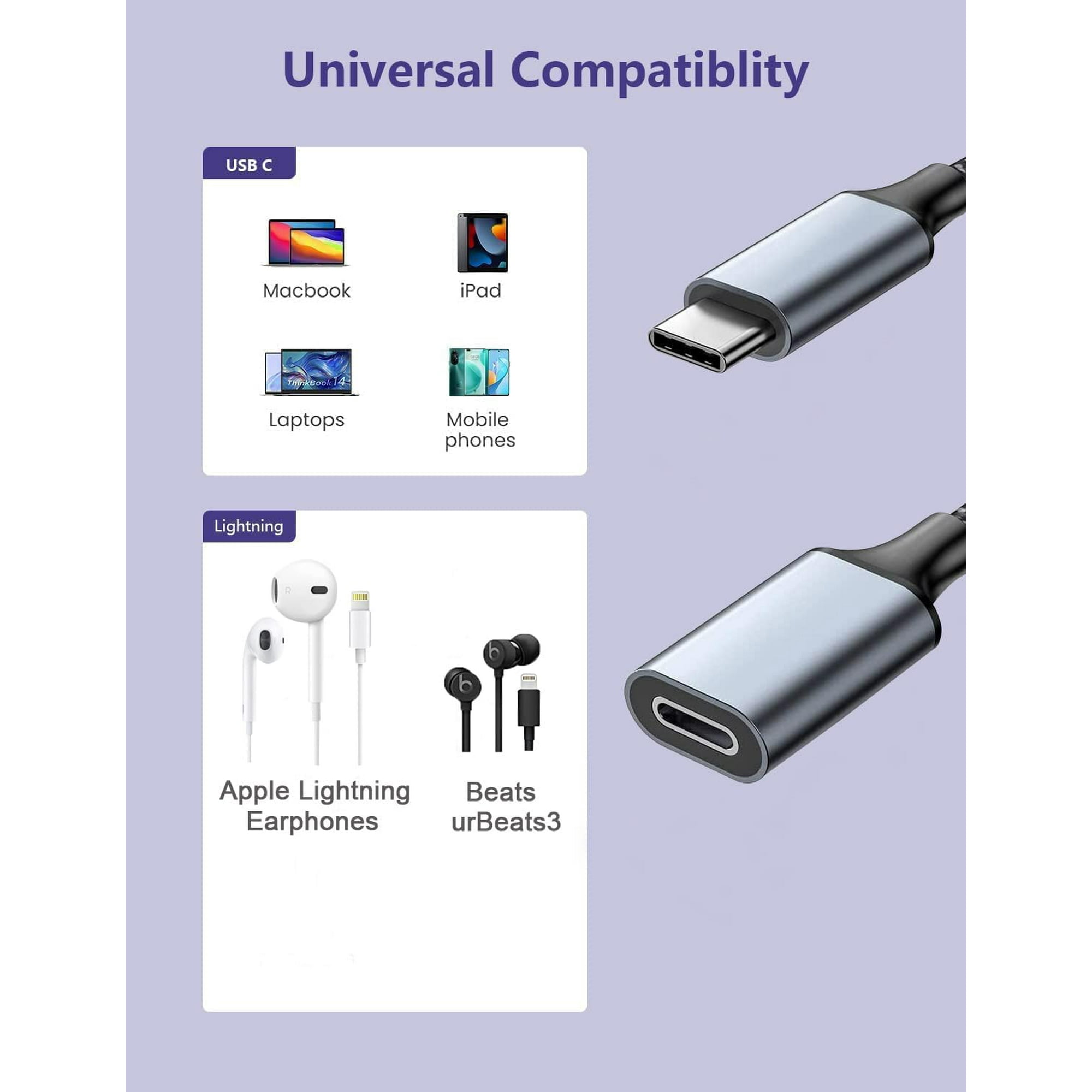 USB C to Lightning Audio Adapter Cable USB Type C Male to Lightning HiFi Audio Female Headphones Converter Fit with iPad Pro iPad Air MacBook Galaxy S23 S22 Pixel 7 6 Pro
