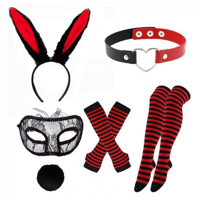 Rabbit Ears Headband Collar Eyemask Stocking Bunnies Tail Easter Bunnies Costume Accessories Halloween Cosplay Costum