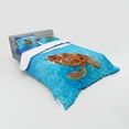 thumbnail image 3 of Turtle Duvet Cover Set, Sea Turtle Chelonia Mydas on Water Surface Caribbean Beach Tropics, Bedding Set with Shams and Fitted Sheet, 3 Sizes, by Ambesonne, 3 of 3