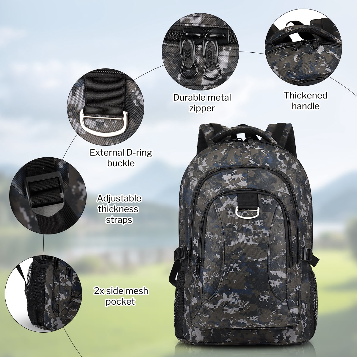 30L Travel Backpack for Men & Women,Water-Resistant Lightweight Camo Backpack Hiking Work School Daily Bag,8076 Grey