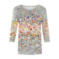 thumbnail image 5 of JTZGDY Fashion T-Shirts for Women Vintage Floral Printed Summer 3/4 Length Sleeve Crewneck Graphic Tees Tops Loose Lightweight Dressy Tunic Blouse Beige XL, 5 of 6