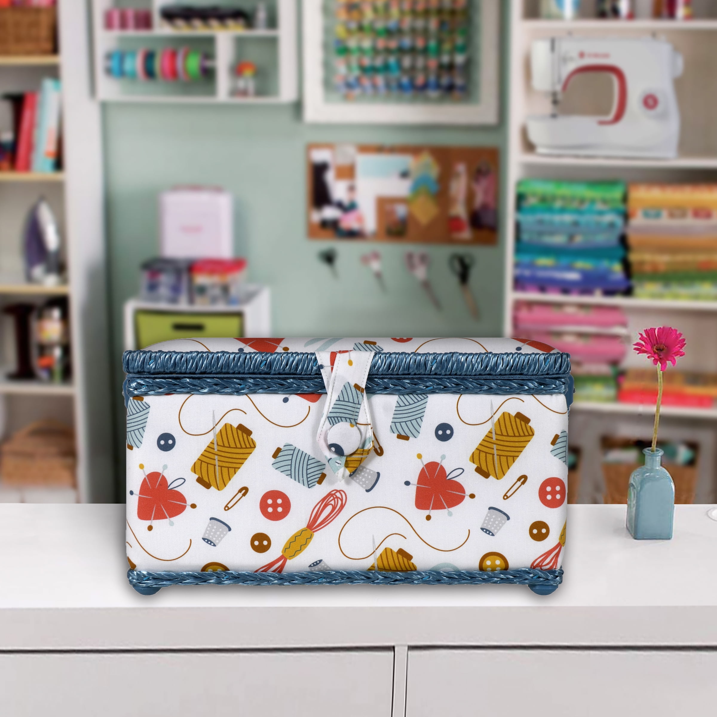 SINGER Large Sewing Basket in Sewing Accessories Print, Multicolor