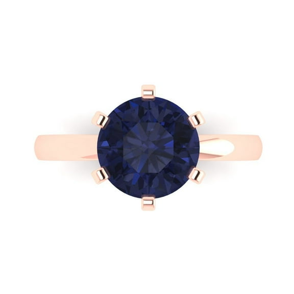 Solitaire Engagement Ring for Women - 3ct Simulated Blue Sapphire in 14K Rose Gold Promise Ring