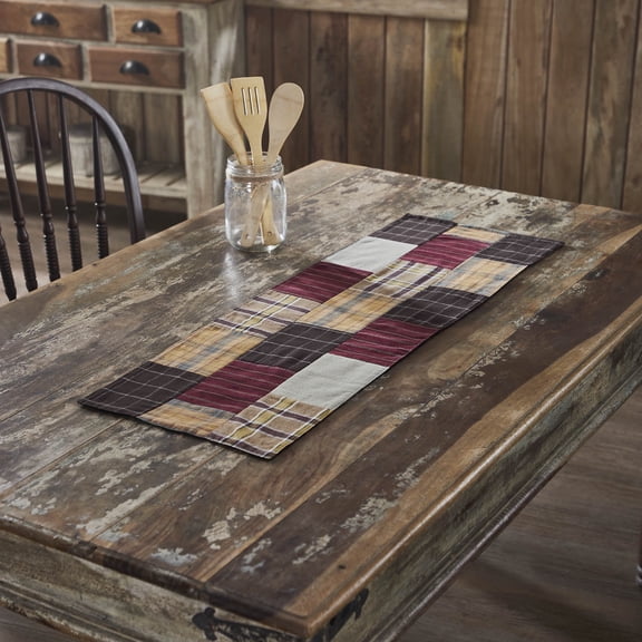 VHC Brands Runner 12x36, Cotton Dining Room, Kitchen Table Runner, Country Farmhouse Style, Wyatt Collection, Rectangle 12x36, Crimson
