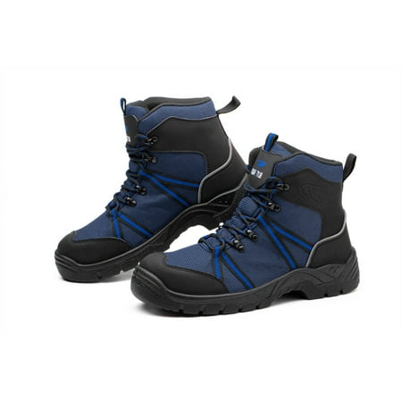 

High Top Safety Shoes Men Women Safety Trainers with Nylon mesh lining Work Shoes Lightweight Breathable Industrial Non Slip Shoes Sneakers (Size: 41 Navy Blue)