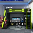 thumbnail image 3 of Euroco Full Size Loft Bed with Desk, Gaming Bed with RGB Light and Storage Selves, Green, 3 of 16