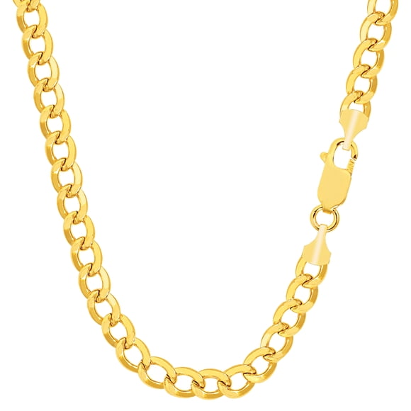 10k Yellow Gold Curb Hollow Chain Necklace, 4.4mm, 22"