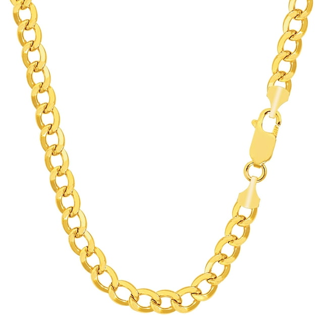 10k Yellow Gold Curb Hollow Chain Necklace, 4.4mm, 24"