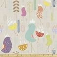 thumbnail image 1 of Cartoon Fabric by the Yard, Funny Crown Birds Doodle in Style with Flowers and Birds, Upholstery Fabric for Dining Chairs Home Decor Accents, Pale Tan and Multicolor by Ambesonne, 1 of 5