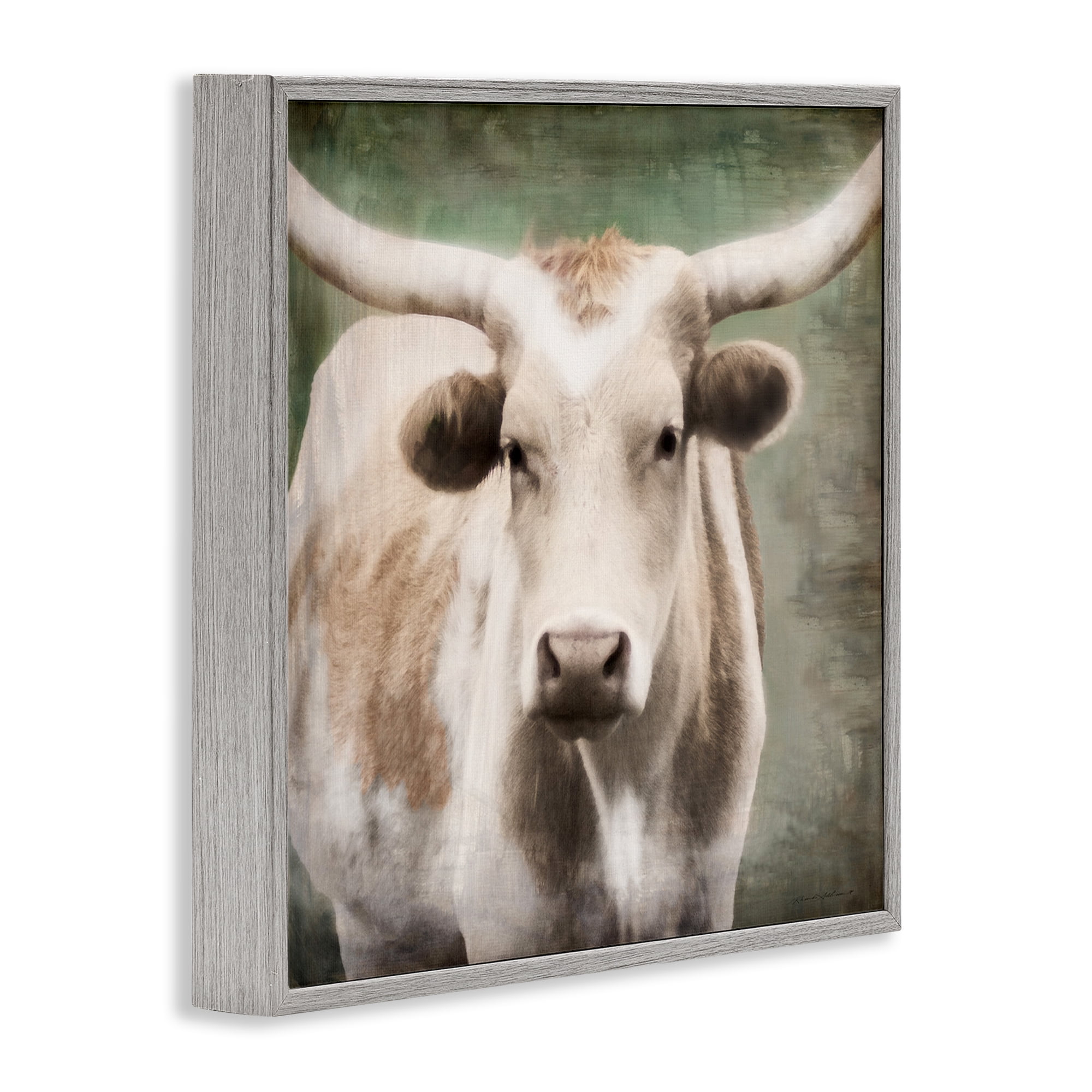 Stupell Industries Rustic Longhorn Cattle Animals & Insects Painting Gray Framed Art Print Wall Art, 17 x 17