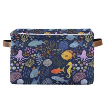 Yayeee Canvas Storage Basket with Handles for Shelves Fabric Bins Closet Organizer, Cartoon Ocean Pattern